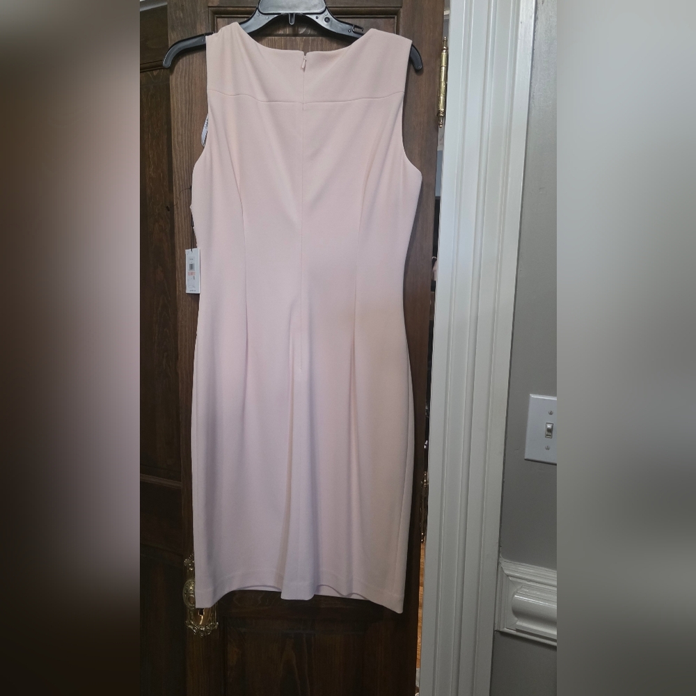 💥2/$45 Calvin Klein Soft Pink Sleeveless Sheath Dress with Radiant Pleats - Picture 2 of 4